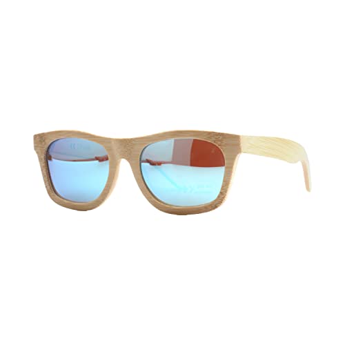 pandoo Bambus-Sonnenbrille mit Brillen-Etui | polarisiert & UV400 | verschiede Farben u verspiegelte Gläser, Damen, Herren, Unisex - Holz, UV-Schutz von pandoo