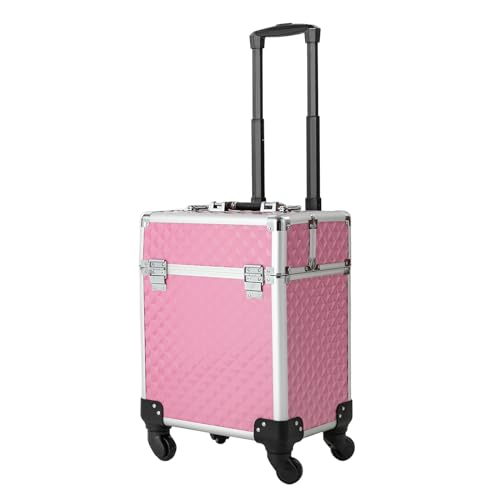 Kosmetikkoffer Schminkkoffer Beautycase für Damen Makeup Kosmetik Koffer Nagelkoffer Friseurkoffer Multifunktionaler Großer Trolley-Aufbewahrungskoffer mit Rädern und Mehreren Ebene (Pink) von panfudongk