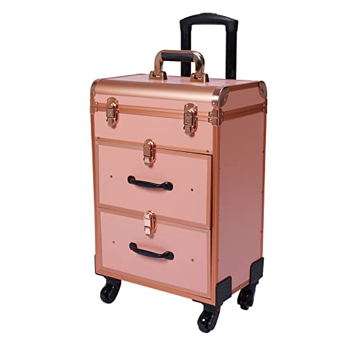 Kosmetikkoffer Schminkkoffer Damen Cosmetic Case Beautycase Beauty Make Up Koffer 3 Schichten, Universalräder, Tragbarer Friseurkoffer für unterwegs, Nagelkunst-Aufbewahrung, 50kg Traglast von panfudongk