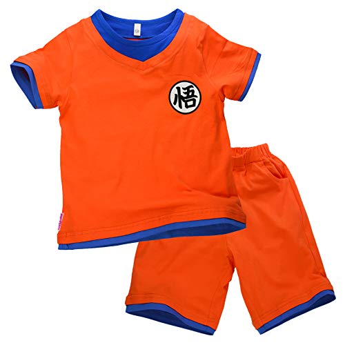 papapanda Kinder Kostüm Drachen T-Shirt Shorts Trainingsanzug Goku Dragon Orange Blau Jahre Kinder (150 (11-12 Jahre)) von papapanda