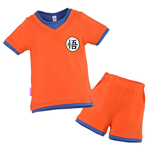 Kinder Kostüm für Drachen Goku T-Shirt Shorts Trainingsanzug Dragon Orange Blau für Kleinkinder 3 Jahre von papapanda