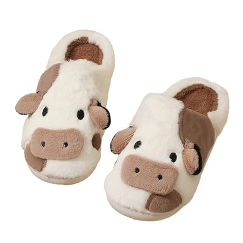 papasgix Cow Slippers 2024 Unisex Flauschig Damen Plüsch Tiere Pantoffeln Kuh Hausschuhe Niedliche Cartoon Hauspantoffeln Kuschelige Warme Schuhe Indoor von papasgix