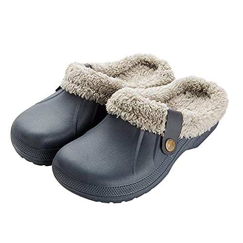 papasgix Damen Clogs Gefüttert Warme Plüsch Clogs Herren Wasserdicht Hausschuhe Winter Plüsch Pantoffeln Damen Weiche Bequeme rutschfeste Outdoor Hausschuhe von papasgix