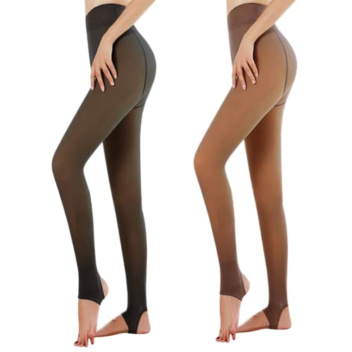 papasgix Damen Thermo Leggings Verdickte Strumpfhose Stretch Thermostrumpfhosen Durchscheinend Gefälschte Leggings Fleece Warm Winter für Frauen von papasgix