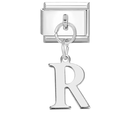 papasgix Italian Charm Bracelet Charms Anhänger Buchstaben A-Z Module für 9mm Charm Bracelets DIY Italian Style Charms für Damen Italienisches Charm Armband Zubehör Geschenk Silber R von papasgix