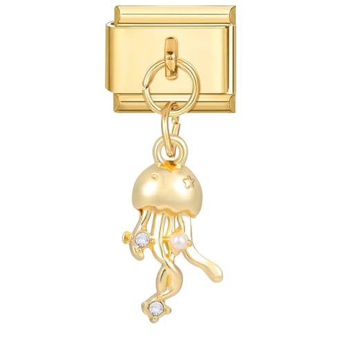 papasgix Italian Charm Bracelet Charms Anhänger Meerestier Module für 9mm Charm Bracelets DIY Italian Style Charms für Damen Italienisches Charm Armband Zubehör Geschenk Gold-Qualle von papasgix