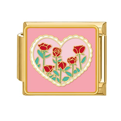 papasgix Italian Charm Bracelet Charms Gold Blumen Module für 9mm Charm Bracelets DIY Italian Style Charms für Damen Italienisches Charm Armband Zubehör Geschenk Gold Blau Rosa Herz von papasgix