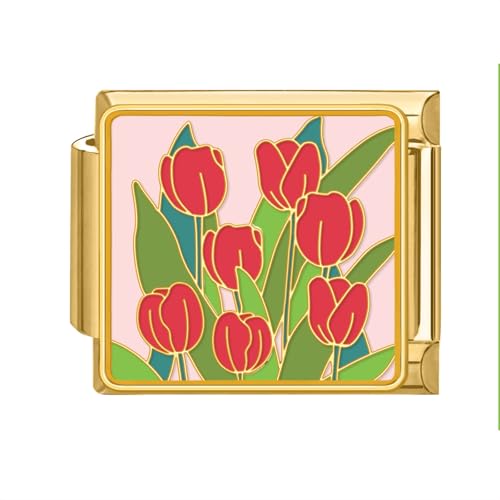 papasgix Italian Charm Bracelet Charms Gold Blumen Module für 9mm Charm Bracelets DIY Italian Style Charms für Damen Italienisches Charm Armband Zubehör Geschenk Gold Blau Rosa von papasgix