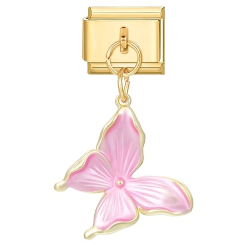 papasgix Italian Charm Bracelet Charms Gold Module für 9mm Charm Bracelets DIY Anhänger Italian Style Charms für Damen Italienisches Charm Armband Zubehör Geschenk Gold Blau Rosa Schmetterling von papasgix