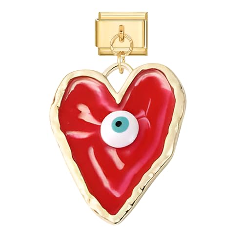 papasgix Italian Charm Bracelet Charms Gold Module für 9mm Charm Bracelets DIY Anhänger Italian Style Charms für Damen Italienisches Charm Armband Zubehör Geschenk Gold Blau Rotes Herz von papasgix