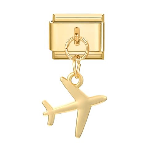 papasgix Italian Charm Bracelet Charms Gold Module für 9mm Charm Bracelets DIY Anhänger Italian Style Charms für Damen Italienisches Charm Armband Zubehör Geschenk Gold Flugzeug von papasgix