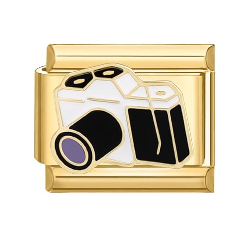 papasgix Italian Charm Bracelet Charms Gold Module für 9mm Charm Bracelets DIY Italian Style Charms für Damen Flower Cat Italienisches Charm Armband Zubehör Geschenk Kamera Schwarz von papasgix