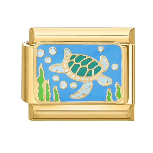 papasgix Italian Charm Bracelet Charms Gold Module für 9mm Charm Bracelets DIY Italian Style Charms für Damen Flower Cat Italienisches Charm Armband Zubehör Geschenk Schildkröte Blau von papasgix