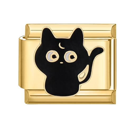 papasgix Italian Charm Bracelet Charms Gold Module für 9mm Charm Bracelets DIY Italian Style Charms für Damen Flower Cat Italienisches Charm Armband Zubehör Geschenk Schwarze Katze von papasgix