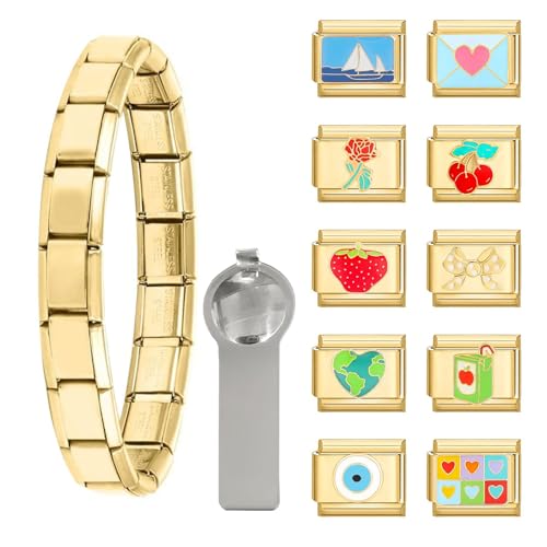 papasgix Italian Charm Bracelet Charms Gold Silber Anhänger Set 9mm Italian Charm Armband Glieder für Damen DIY Bracelet Tool Module Charms für Armbänder Kette (12er Gold Blue Grün) von papasgix