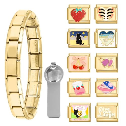 papasgix Italian Charm Bracelet Charms Gold Silber Anhänger Set 9mm Italian Charm Armband Glieder für Damen DIY Bracelet Tool Module Charms für Armbänder Kette (12er Gold Love) von papasgix
