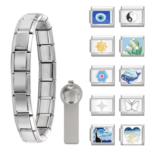 papasgix Italian Charm Bracelet Charms Gold Silber Anhänger Set 9mm Italian Charm Armband Glieder für Damen DIY Bracelet Tool Module Charms für Armbänder Kette (12er Silber Fish) von papasgix