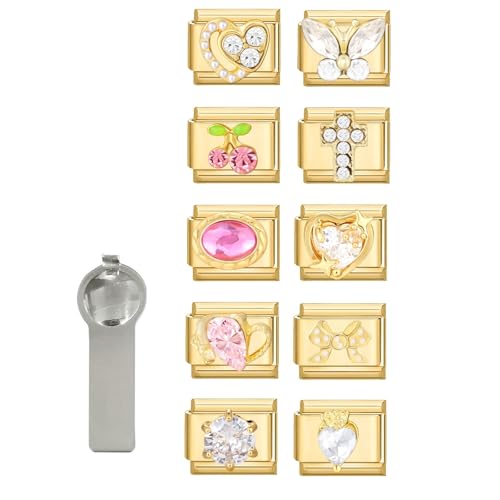 papasgix Italian Charm Bracelet Charms Gold Silver Set Module für 9mm Bracelets 11pcs DIY Italian Style Charms für Damen Italienisches Charm Armband Zubehör Geschenk (Gold-Diamant) von papasgix
