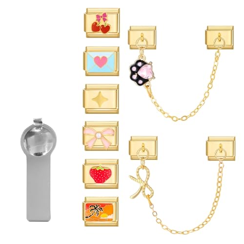 papasgix Italian Charm Bracelet Charms Gold Silver Set Module für 9mm Bracelets 11pcs DIY Italian Style Charms für Damen Italienisches Charm Armband Zubehör Geschenk (Gold-Ketten) von papasgix