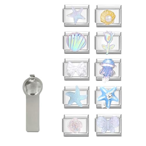 papasgix Italian Charm Bracelet Charms Gold Silver Set Module für 9mm Bracelets 11pcs DIY Italian Style Charms für Damen Italienisches Charm Armband Zubehör Geschenk (Silber-Klar) von papasgix