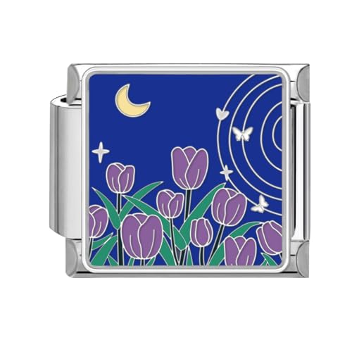 papasgix Italian Charm Bracelet Charms Silber Module für 9mm Italian Style Charms für Damen DIY Abnehmbar Blumen Italienisches Charm Armband Mädchen Junge Geschenk Blau Violett von papasgix