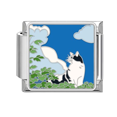 papasgix Italian Charm Bracelet Charms Silber Module für 9mm Italian Style Charms für Damen DIY Abnehmbar Blumen Italienisches Charm Armband Mädchen Junge Geschenk Blau Weiß Katze von papasgix