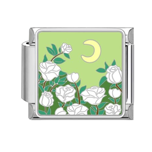 papasgix Italian Charm Bracelet Charms Silber Module für 9mm Italian Style Charms für Damen DIY Abnehmbar Blumen Italienisches Charm Armband Mädchen Junge Geschenk Grün Weiß von papasgix