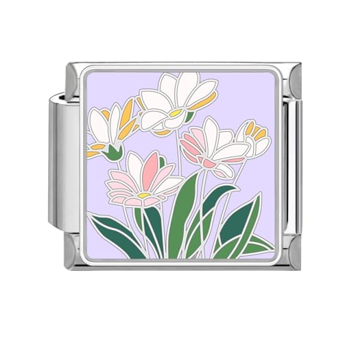 papasgix Italian Charm Bracelet Charms Silber Module für 9mm Italian Style Charms für Damen DIY Abnehmbar Blumen Italienisches Charm Armband Mädchen Junge Geschenk Lila Blume von papasgix