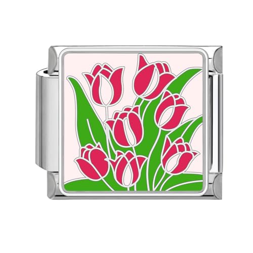 papasgix Italian Charm Bracelet Charms Silber Module für 9mm Italian Style Charms für Damen DIY Abnehmbar Blumen Italienisches Charm Armband Mädchen Junge Geschenk Rot Grün von papasgix