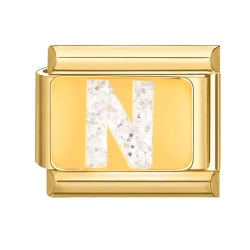 papasgix Italian Charms Gold Module Buchstaben A-Z für 9mm Italian Charm Bracelet DIY Italian Style Charms für Damen Italienisches Charm Armband Zubehör Junge Mädchen Geschenk Gold N von papasgix
