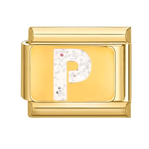 papasgix Italian Charms Gold Module Buchstaben A-Z für 9mm Italian Charm Bracelet DIY Italian Style Charms für Damen Italienisches Charm Armband Zubehör Junge Mädchen Geschenk Gold P von papasgix