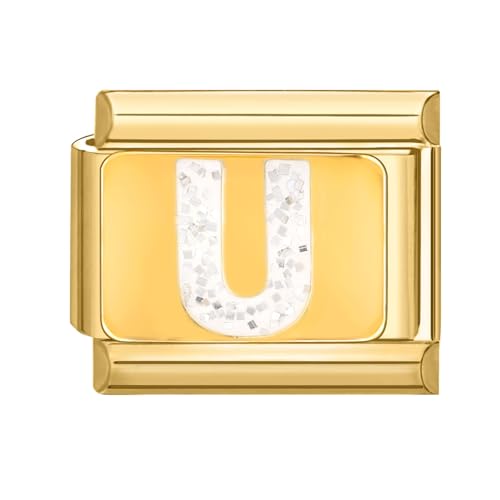 papasgix Italian Charms Gold Module Buchstaben A-Z für 9mm Italian Charm Bracelet DIY Italian Style Charms für Damen Italienisches Charm Armband Zubehör Junge Mädchen Geschenk Gold U von papasgix