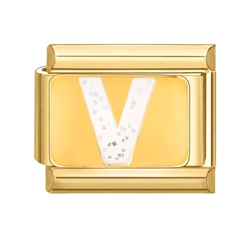 papasgix Italian Charms Gold Module Buchstaben A-Z für 9mm Italian Charm Bracelet DIY Italian Style Charms für Damen Italienisches Charm Armband Zubehör Junge Mädchen Geschenk Gold V von papasgix