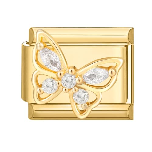 papasgix Italian Charms Gold Module für 9mm Italian Charm Bracelet DIY Diamant Italian Style Charms für Damen Abnehmbar Italienisches Charm Armband Mädchen Junge Geschenk Big Gold Butterfly von papasgix