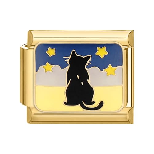 papasgix Italian Charms Gold Module für 9mm Italian Charm Bracelet DIY Diamant Italian Style Charms für Damen Abnehmbar Italienisches Charm Armband Mädchen Junge Geschenk Gold Cat Star von papasgix
