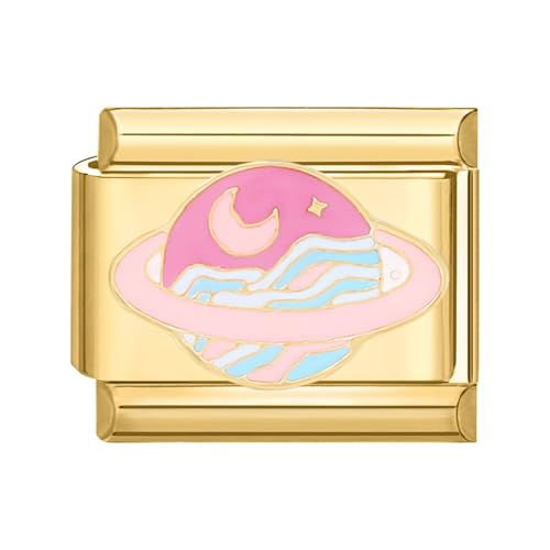papasgix Italian Charms Gold Module für 9mm Italian Charm Bracelet DIY Diamant Italian Style Charms für Damen Abnehmbar Italienisches Charm Armband Mädchen Junge Geschenk Pink Planet papasgix Italian Charms Gold Module für 9mm Italian Charm Bracelet DIY Diamant Italian Style Charms für Damen Abnehmbar Italienisches Charm Armband Mädchen Junge Geschenk Pink Planet von papasgix