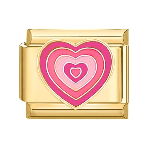 papasgix Italian Charms Gold Module für 9mm Italian Charm Bracelet DIY Diamant Italian Style Charms für Damen Abnehmbar Italienisches Charm Armband Mädchen Junge Geschenk Pink heart von papasgix