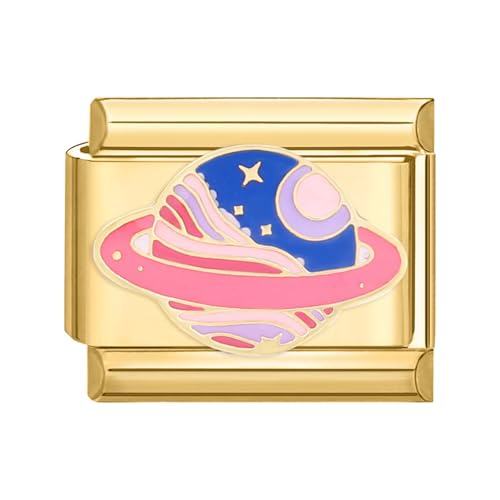 papasgix Italian Charms Gold Module für 9mm Italian Charm Bracelet DIY Diamant Italian Style Charms für Damen Abnehmbar Italienisches Charm Armband Mädchen Junge Geschenk Rose Planet von papasgix