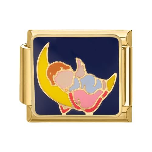 papasgix Italian Charms Gold Module für 9mm Italian Charm Bracelet DIY Italian Style Charms für Damen Abnehmbar Italienisches Charm Armband Mädchen Junge Geschenk gold moon boy von papasgix