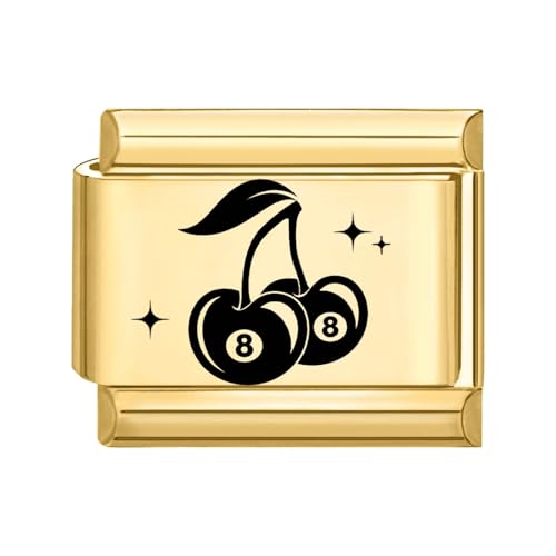 papasgix Italian Charms Gold Module für 9mm Italian Charm Bracelet DIY Katze Hund Italian Style Charms für Damen Abnehmbar Italienisches Charm Armband Mädchen Junge Geschenk Gold Cherry von papasgix