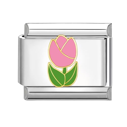 papasgix Italian Charms Module Blumen für 9mm Italian Charm Bracelet DIY Italian Style Charms für Damen Abnehmbar Italienisches Charm Armband Zubehör Mädchen Junge Geschenk(Rosa Tulpen) von papasgix
