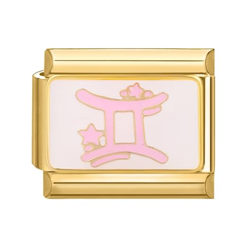 papasgix Italian Charms Module Gold 12 Sternbilder für 9mm Italian Charm Bracelet DIY Italian Style Charms für Damen Abnehmbar Italienisches Charm Armband Mädchen Junge Geschenk Gold Zwillinge von papasgix