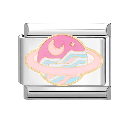 papasgix Italian Charms Module Landschaftsbau für 9mm Italian Charm Bracelet DIY Italian Style Charms für Damen Abnehmbar Italienisches Charm Armband Zubehör Mädchen Junge Geschenk(Rosa Planet) von papasgix