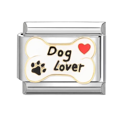 papasgix Italienisches Charm Armband DIY Italian Style Charms für Damen Abnehmbar Zubehör Mädchen Junge Geschenk (Weiß Hund) von papasgix