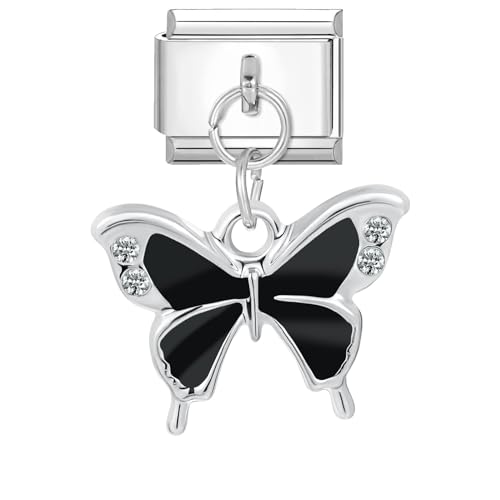 papasgix Italian Charms Module für 9mm Italian Charm Bracelet DIY Italian Style Charms für Damen Abnehmbar Anhänger Italienisches Charm Armband Zubehör Mädchen Junge Geschenk(Schwarz Schmetterling 2) von papasgix