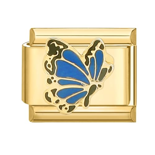 papasgix Italian Charms Module für 9mm Italian Charm Bracelet Gold DIY Italian Style Charms für Damen Abnehmbar Italienisches Charm Armband Zubehör Mädchen Junge Geschenk(Blau Schmetterling) von papasgix
