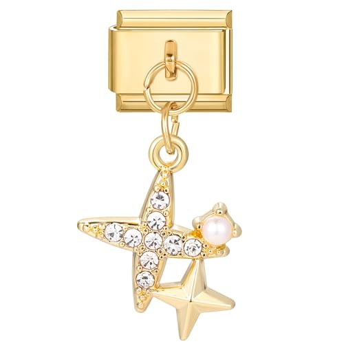 papasgix Italian Charms Module für 9mm Italian Charm Bracelet Gold Silber DIY Italian Style Charms für Damen Abnehmbar Italienisches Charm Armband Zubehör Mädchen Junge Geschenk(Gold Stern) von papasgix
