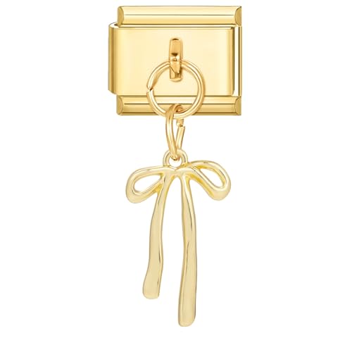 papasgix Italian Charms Module für 9mm Italian Charm Bracelet Gold Silber DIY Italian Style Charms für Damen Abnehmbar Italienisches Charm Armband Zubehör Mädchen Junge Geschenk(Schleife Gold) von papasgix