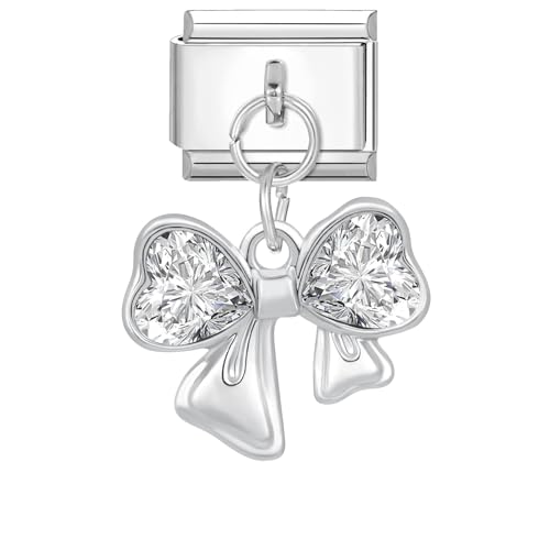 papasgix Italian Charms Module für 9mm Italian Charm Bracelet Silber Anhänger DIY Italian Style Charms für Damen Abnehmbar Italienisches Charm Armband Zubehör Geschenk(Schleife Silber) von papasgix
