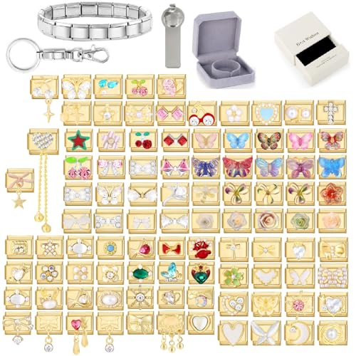 papasgix Personalisierte Italian Charm Bracelet Charms Gold Silber 10pcs Module für 9mm Italian Style Charms für Damen DIY Abnehmbar Italienisches Charm Armband Mädchen Geschenk Gold Bunt von papasgix